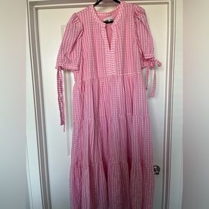 English Factory pink gingham tie sleeve dress